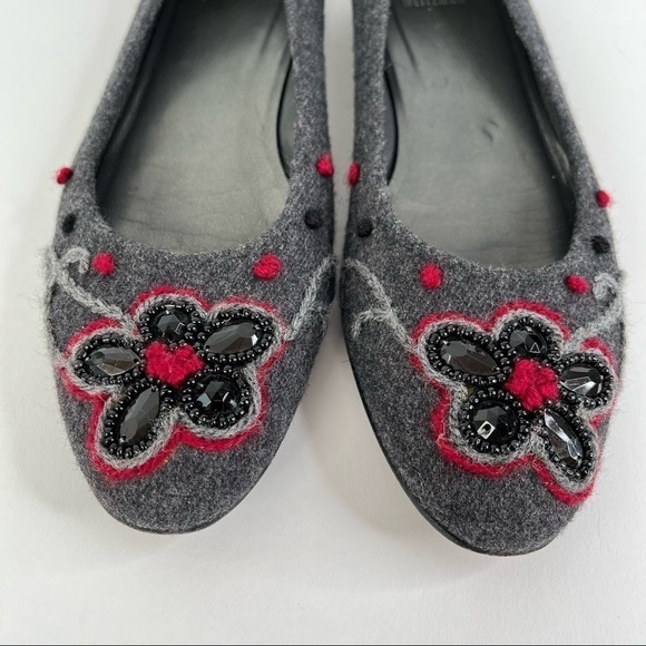 STUART WEITZMAN Smokey Grey Floral Jewel Felt Wool Ballerina Office Flats Shoes - Picture 2 of 14